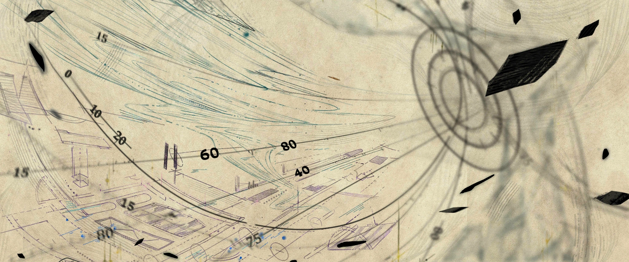 Numbered marks and intersecting curves in a closer parchment view.