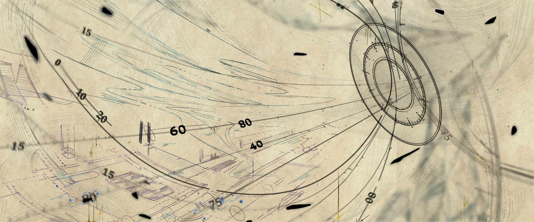 A broader parchment view retains the surrounding spatial drawing.